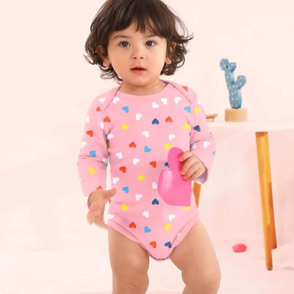 ⚡️ Pink Heart Print Long Sleeve Bodysuit Size 3-6m